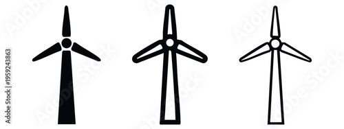 Wind Turbine Icon Set. Renewable Energy, Sustainable Power Generation Vector Illustration in Various Styles.