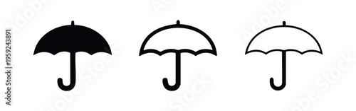 Rain Umbrella Icon Set. Weather Forecast and Protection Symbol Vector Design for Apps and Web.