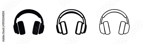 Headphone icon set. Music headset symbol. Audio device signs with various styles.