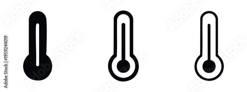 Thermometer icon set. Temperature gauge symbol. Weather forecast signs with different styles.