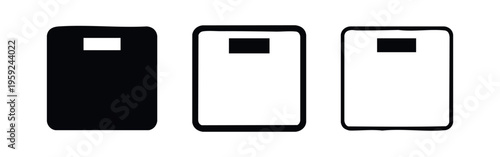 Fitness weight scale icons. Body mass measurement symbols in different styles.