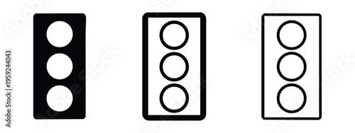 Traffic light icon set. Road signal symbols. Stop and go signs in various styles.