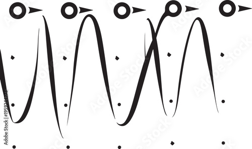 A minimalist graphic design featuring a rhythmic wave pattern moving across a grid of small dots