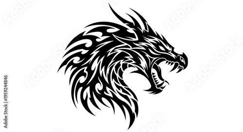 Wolf head with open mouth.