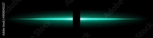 Abstract dark background with intense green horizontal light beam glowing in the center. Cinematic lens flare and gradient fading to black, perfect for sci-fi, tech, energy, or dramatic visuals.