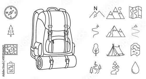 Hiking Backpack With Travel Accessories.