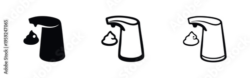 Hand Sanitizer Dispenser Icons with Liquid Drop. Hygiene and Sanitation Symbol Set in Different Styles.