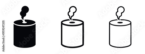 Burning Candle with Smoke Icons Set, Lit Wax Candle Vector Symbols for Celebration and Relaxation