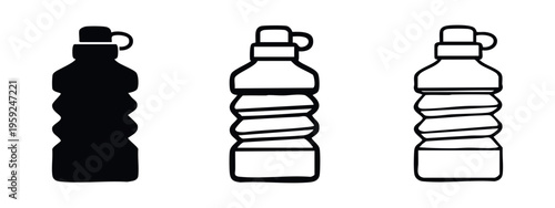 Modern Sport Water Bottle Icons with Wavy Grip and Handle, Hydration Container Vector Pack