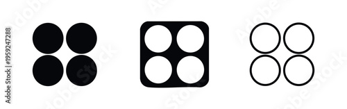 Four circles grid or group icon set for user interface design
