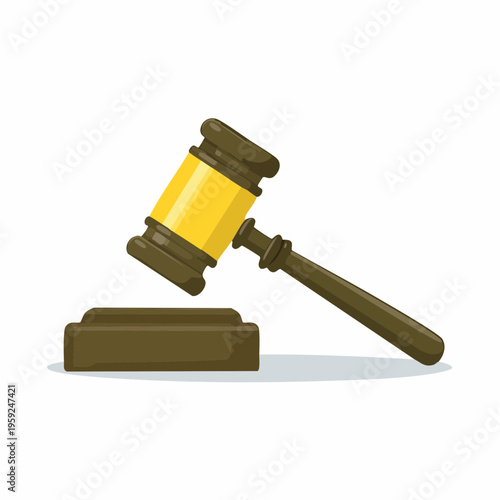 A judge bangs a large brown wooden gavel on a block