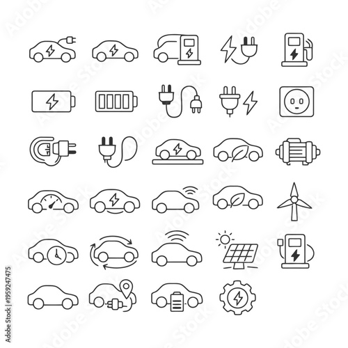 Electric vehicles charging technology and icon set.
