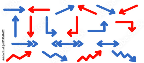 赤と青の太いシンプルな矢印セット