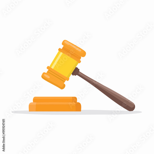 A gavel rests on a block in a courtroom setting with law justice.