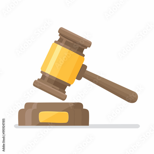 A judge bangs a gavel on a sound block in a courtroom setting.