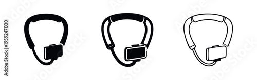 Carabiner and Clip Icons Set. Climbing Gear and Safety Hook Symbols. Outdoor Adventure Equipment Graphics.