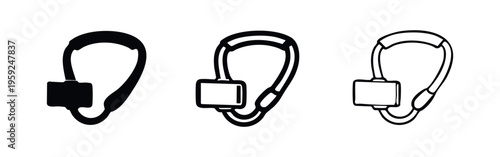 Carabiner Clip and Hook Icons Set. Utility and Safety Gear Symbols. Climbing and Bag Attachment Graphics.