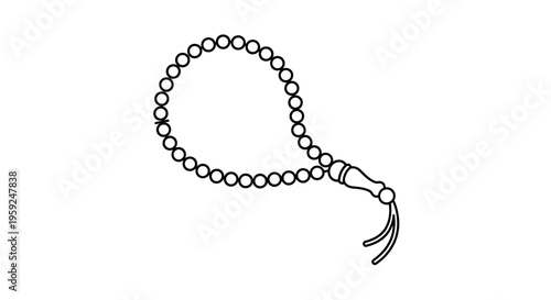 Islamic Prayer Beads Rosary Tasbih with Tassel, Islamic Religious Symbol, Line Art Icon