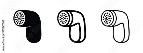 Epilator or shaver head icon set. Hair removal device symbol in various styles including solid, bold outline, and thin outline.