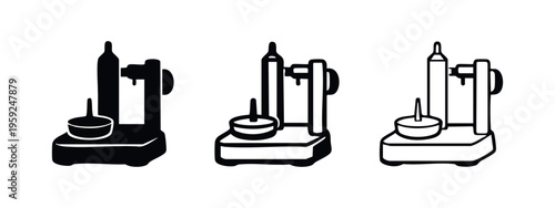 Vintage coffee grinder or kitchen appliance icon set. Retro style kitchenware symbol in solid, bold outline, and thin outline styles.