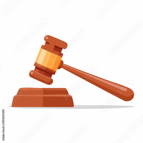 A judge bangs a large wooden gavel on its block in courtroom