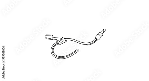 Isolated illustration of a vintage bicycle brake lever and cable on white background