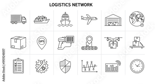 Logistics and Transportation Network with Cargo Ships, Planes, and Trucks