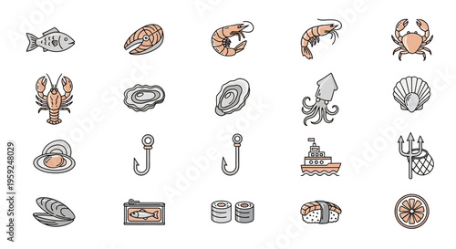 Marine Seafood and Bait Ingredients Collection for Culinary and Fishing Use