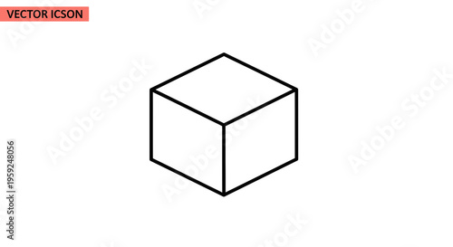 Isometric Cube Line Icon, 3D Geometric Shape, Simple Vector Illustration