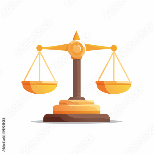 A balanced scale sits on a brown base with two empty plates.