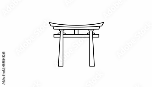 Japanese Torii Gate Icon, Traditional Shinto Shrine Entrance, Minimalist Line Art