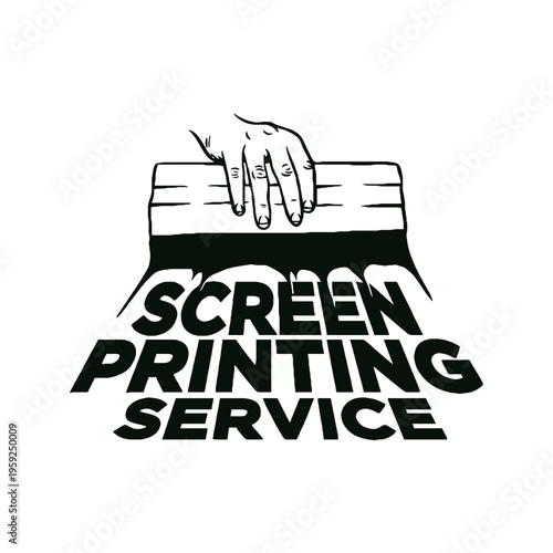 Screen printing service logo with hand isolated on transparent background