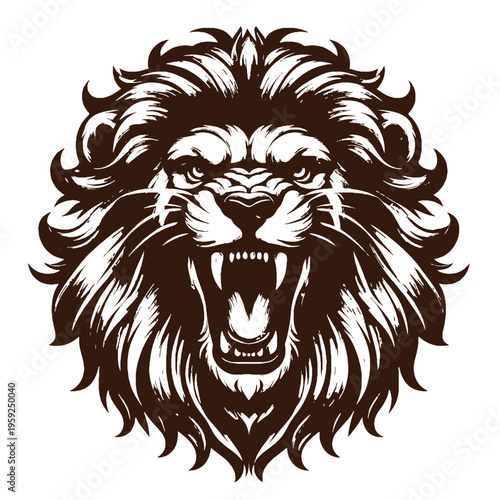 A lion with an open mouth and furious expression isolated on transparent background