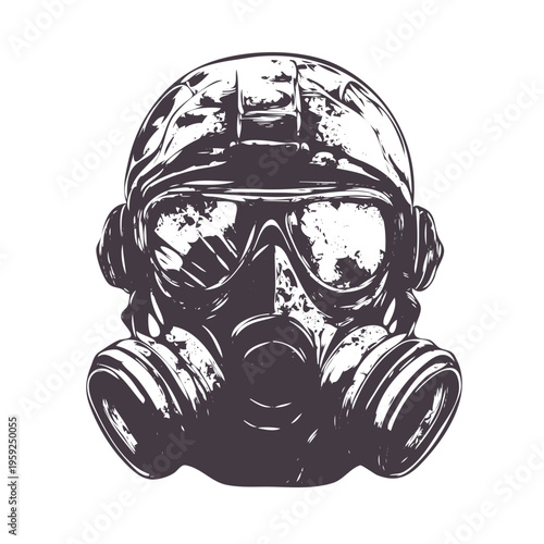 A gas mask with a helmet isolated on transparent background
