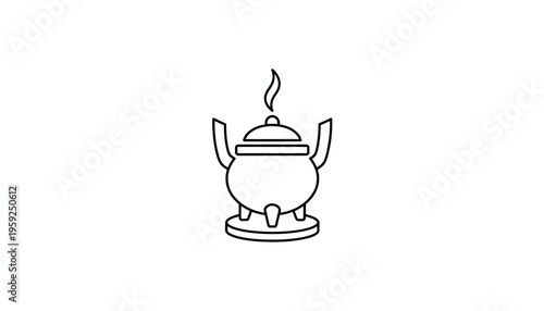 Incense Burner Line Art Icon: Traditional Censer with Smoke, Vector Symbol
