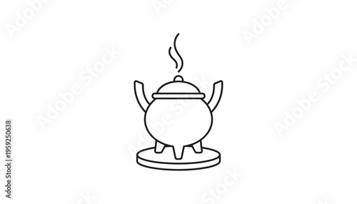 Incense Burner with Smoke, Minimalist Line Art Icon