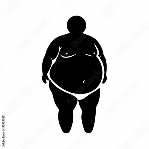 Silhouette of a very obese man with big belly representing unhealthy weight gain vector.