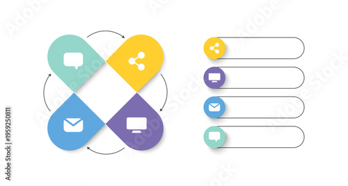 A clean infographic design template featuring a chart and business icons. Four sections for priority tasks