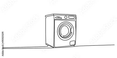 Continuous line drawing of a modern washing machine appliance for laundry concept design