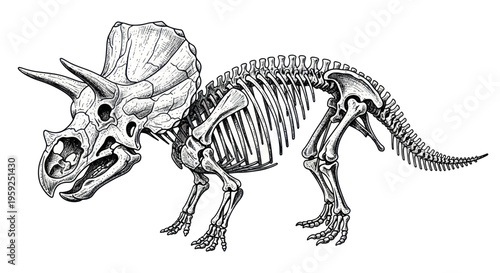 Triceratops Dinosaur Skeleton Illustration - Prehistoric Fossil Anatomy