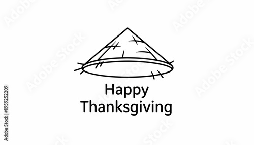 Happy Thanksgiving text with a simple conical hat illustration