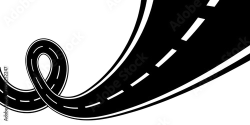 3d winding road on a white isolated background. Road way location infographic template, simple curved road vector illustration.	