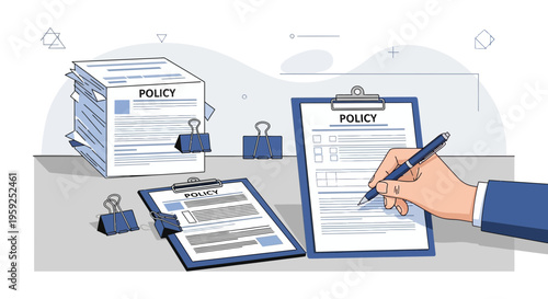Policy Document Review and Signing: Business Compliance and Legal Agreement Concept