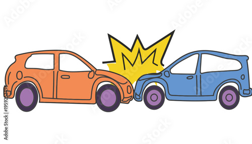 Car accident vector illustration with two crashed cars and explosion