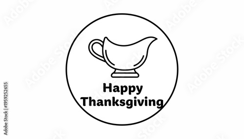 Happy Thanksgiving Gravy Boat Icon Circle Line Art
