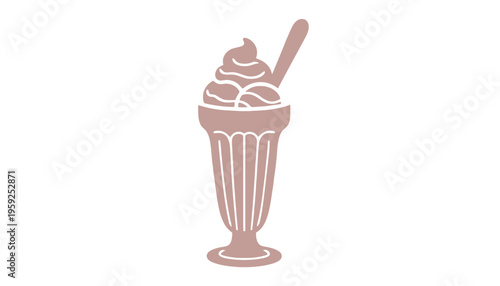 A pink ice cream sundae vector illustration in a tall glass