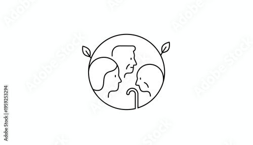 Generational Family Circle Icon: Three Generations, Unity, Support, Growth, Care