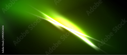 Abstract green energy flow. Bright yellow light streaks across dark background. Dynamic composition, modern design. Vivid colors create intense visual impact.