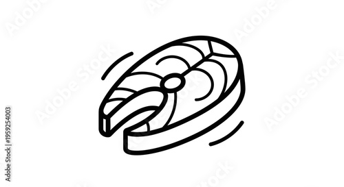 Fresh Salmon Steak Icon, Simple Line Art, Healthy Food Concept