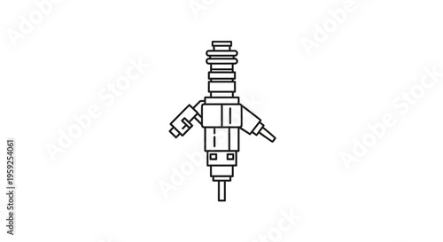 Fuel Injector Icon, Automotive Part, Car Engine Component, Clean Line Art